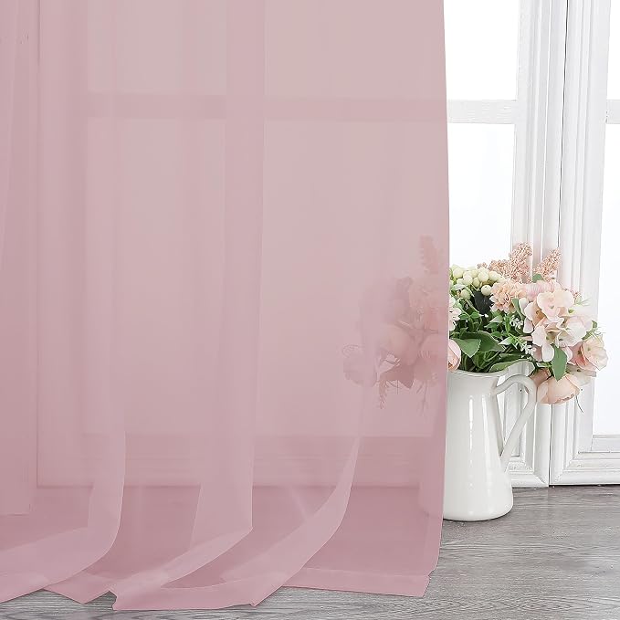 Chyhomenyc Sheer Blush Pink Curtains 90 inches Long 2 Panels, Light Filtering - Image 7