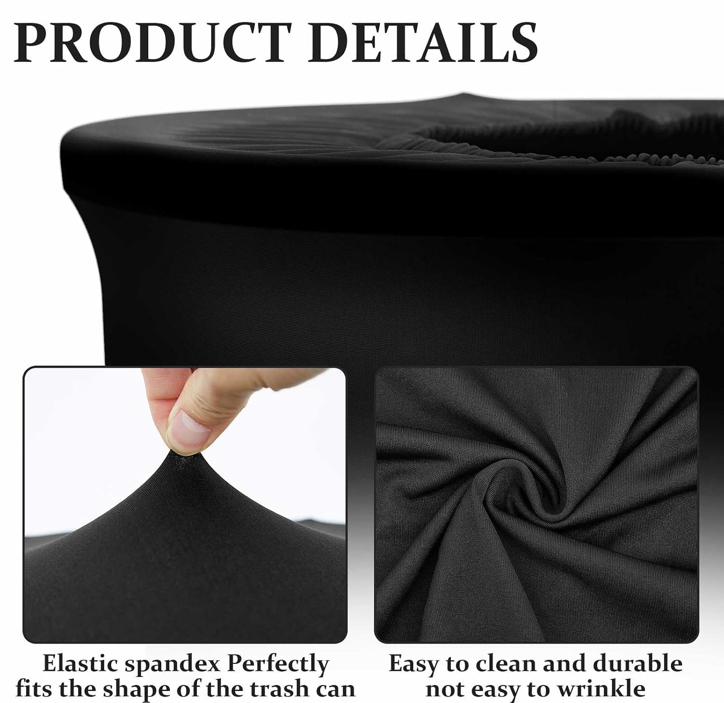 Tanlade 4 Pcs 55 Gallon Stretch Trash Can Spandex Cover Outdoor Waste Garbage Can Spandex Covers for Indoor Kitchen Outdoor Round Waste Container Bin, Without Trash Bin (Black)