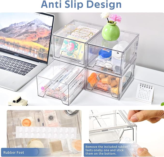 Plastic Drawers Storage, 4 Pack Clear Stackable Storage Drawers, Acrylic - Image 4