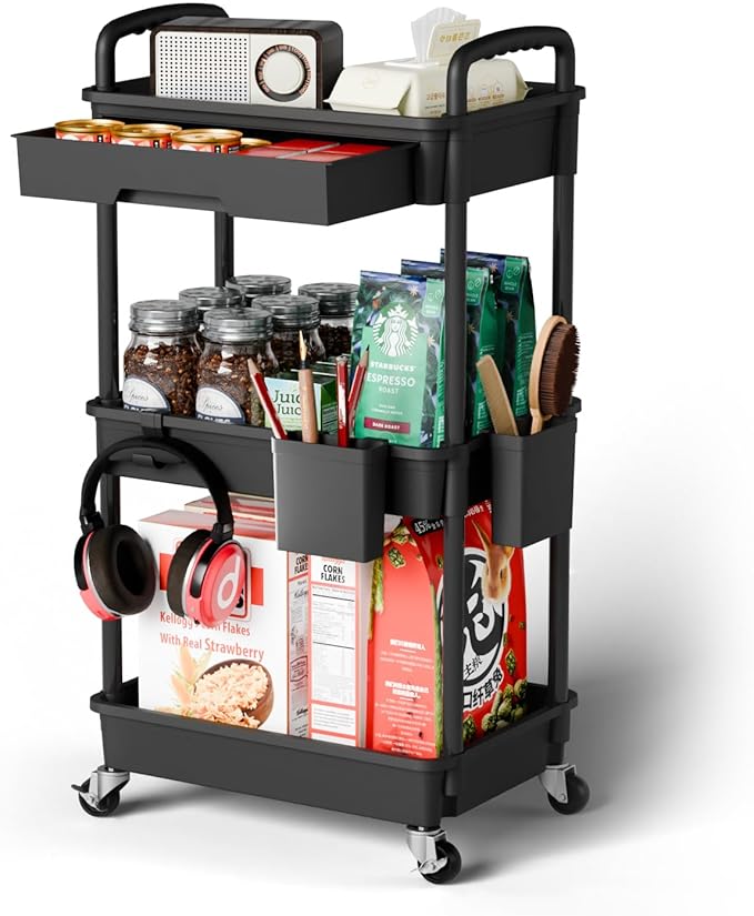3 Tier Rolling Cart Organizer, Laundry Room Bathroom Organizers and Storage by Sorgion