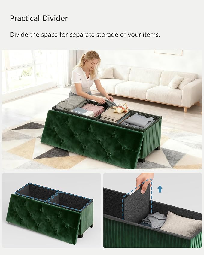 Storage Ottoman Bench, 43 Inch Foldable Ottoman - Image 4
