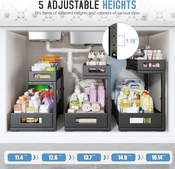 2 Pack 20.47IN Depth Under Sink Storage Organizer, Large 2-Tier Elegant Mesh - Image 5