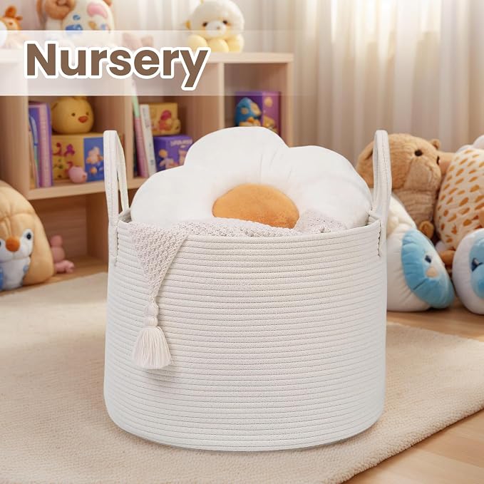 Woven Blanket Basket, 65L Large Rope Storage Bin - Image 4