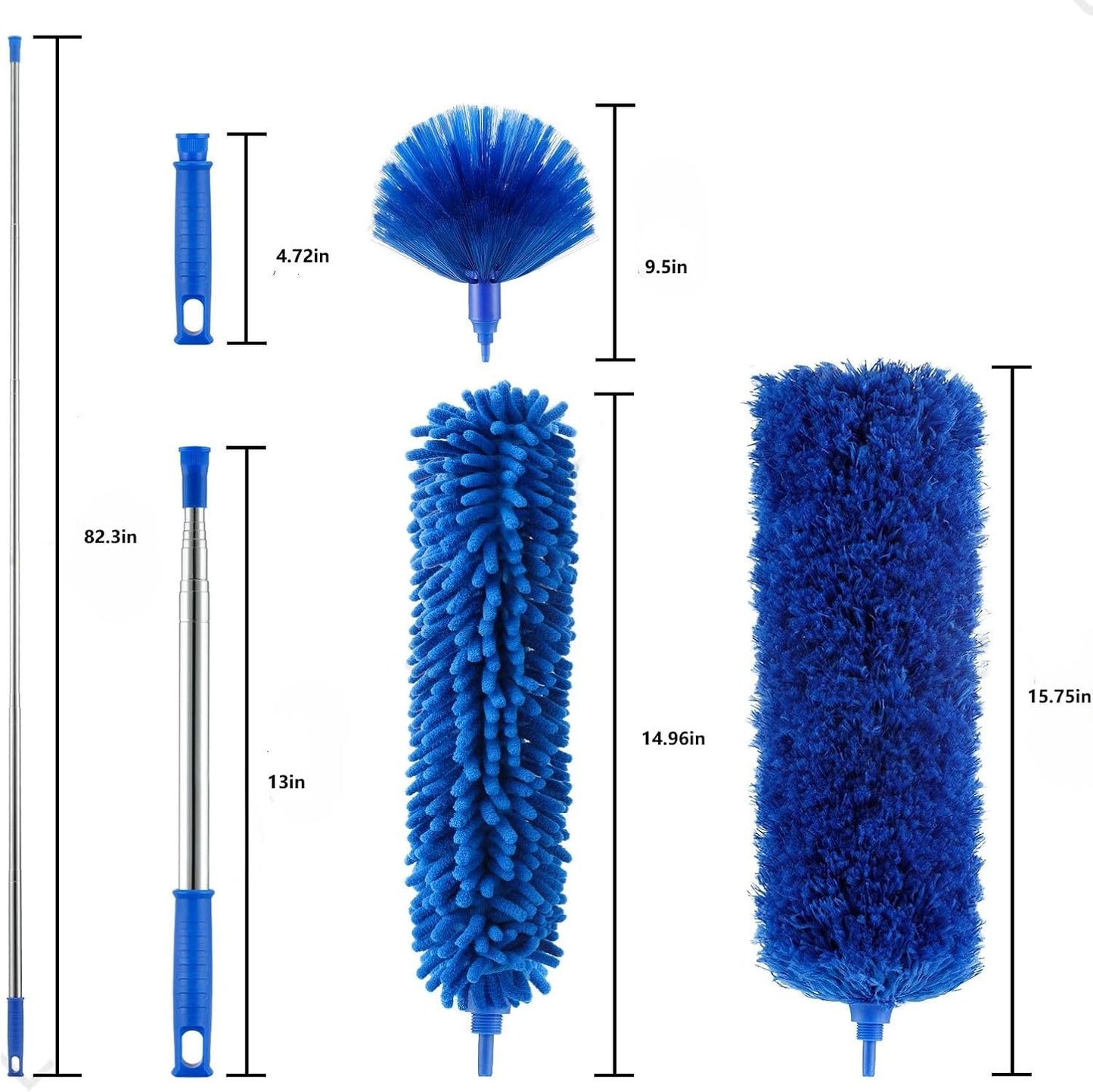 ZZ LAZYCOTTAGE Duster, Microfiber Dusters with 2 Handle Sets, Durable 15-98.1 Inches Long Telescopic Rod, Washable, Feather Dusters for Cleaning Cobweb and Ceilings Fans, 5 Pack (Blue)