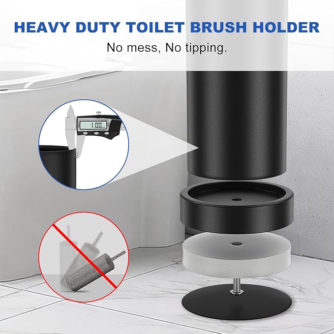 Black Toilet Brush and Holder Set, 304 Stainless Steel Heavy Duty Toilet Bowl - Image 4
