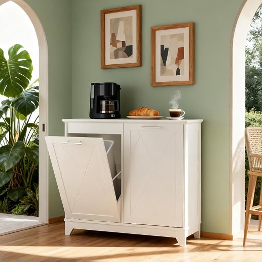 Double Tilt Out Trash Can Cabinet, 10 * 2 Gallon Garbage Trash Bin - Image 3