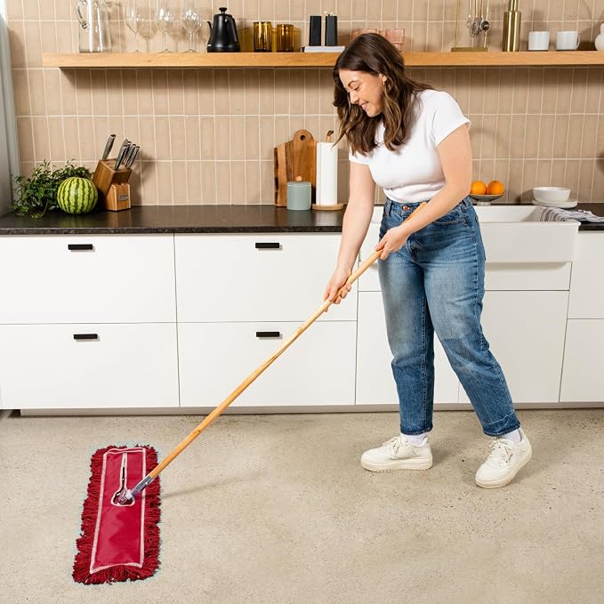 36 Inch Red Commercial Dust Mop & Floor Sweeper – Wood Handle Floor Mop - Image 2