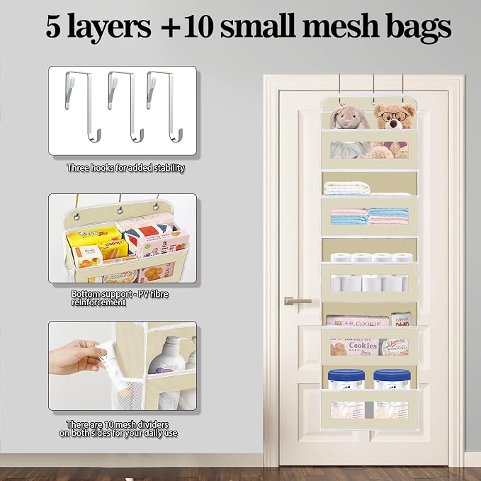 Over The Door Organizer, 5 Shelves Closet Door Hanging Organizer - Image 3