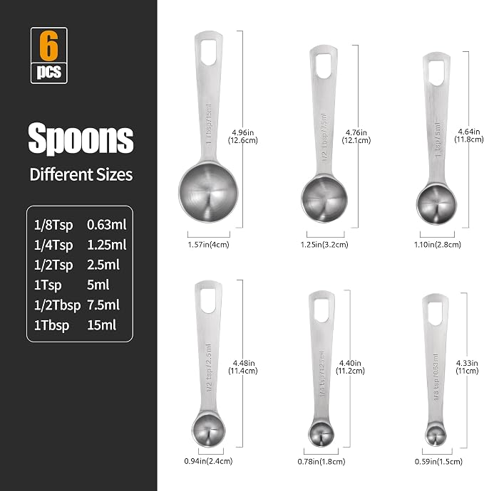 Doosu Measuring Spoons Set of 6-18/8 Stainless Steel Heavy Duty Teaspoons - Image 2