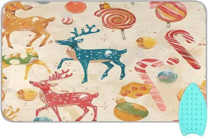 Red Deer Christmas Sweet Ironing Mat Thickened Ironing Blanket Travel Portable by QwThum
