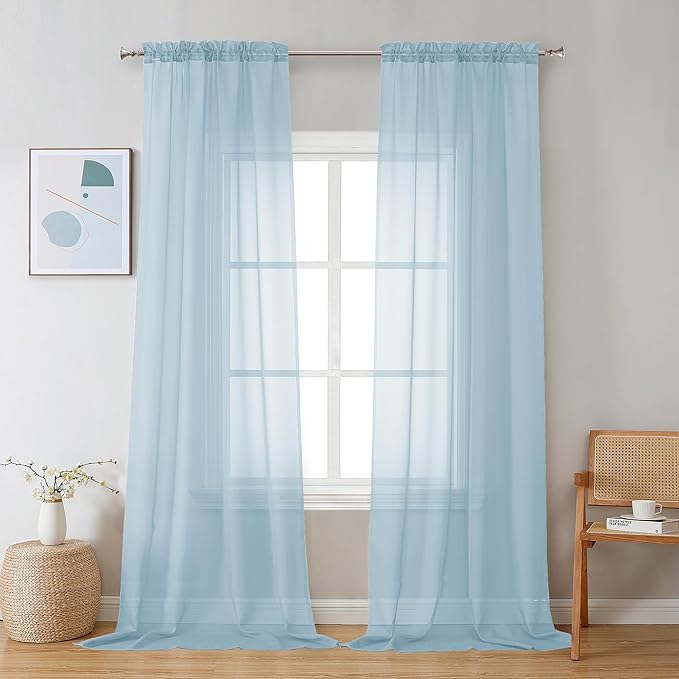 Chyhomenyc Sheer Sky Blue Curtains 90 inches Long 2 Panels, Light Filtering by Chyhomenyc