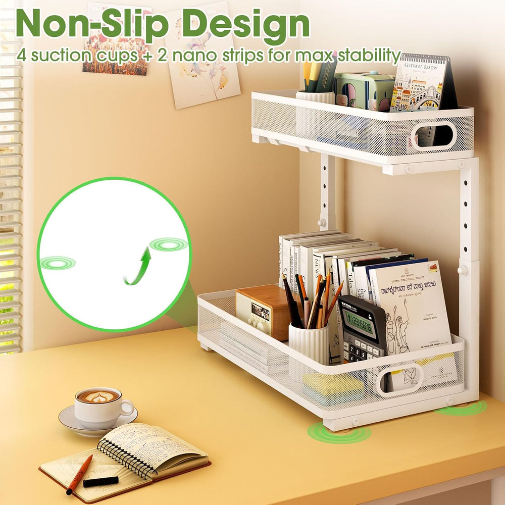 Under Sink Organizer 2-Pack, Metal 2-Tier Pull-Out Cabinet Shelf with Slide-O...