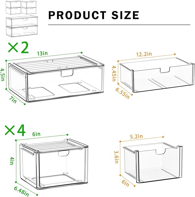 Acrylic Storage Drawers Set of 6, Plastic Organizer Bins - Image 3