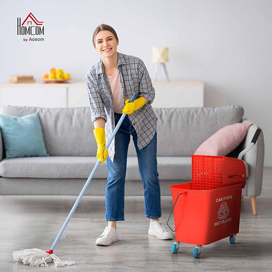 HOMCOM Compact Mop Bucket with Wringer on Wheels - Image 2