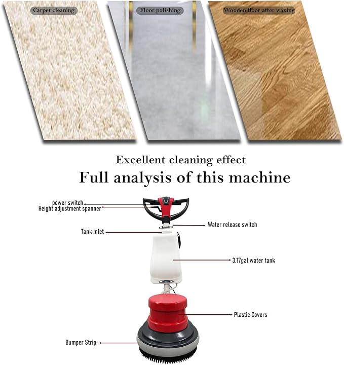 1100W Red Floor Polisher Commercial Floor Cleaner Polishing Machine Carpet - Image 6