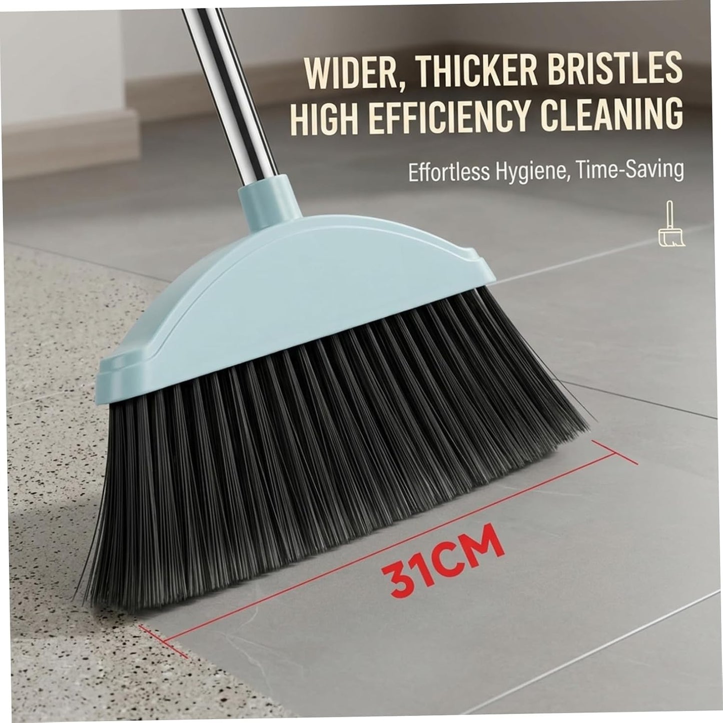 Dust Pan and Broom Set, Long Handled Dust Pan with Built-in Comb for Pet Hair, Soft Bristles Broom with Dustpan Combo Set for Indoor Floor Cleaning (Nordic Blue), with Dustpan Combo