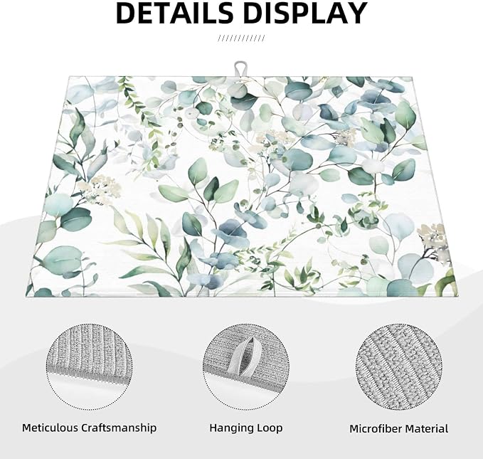 Green Floral Leaf Dish Drying Mat - Image 4