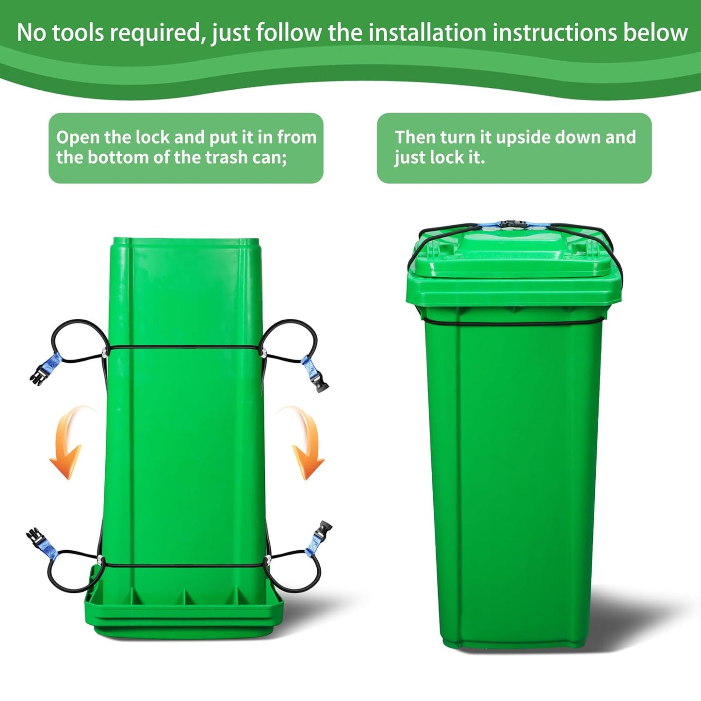 Trash Can Locks for Animals - 2PCS Garbage Can Lid Locks with Heavy Duty Bungee for Raccoons Proof,Bears Proof and Wind-Resistant for 30-45 Gallon Cans
