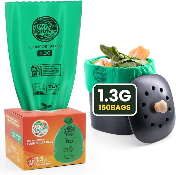 Compost Bags 1.3 Gallon, Compostable Small Trash Bags by RAYTID