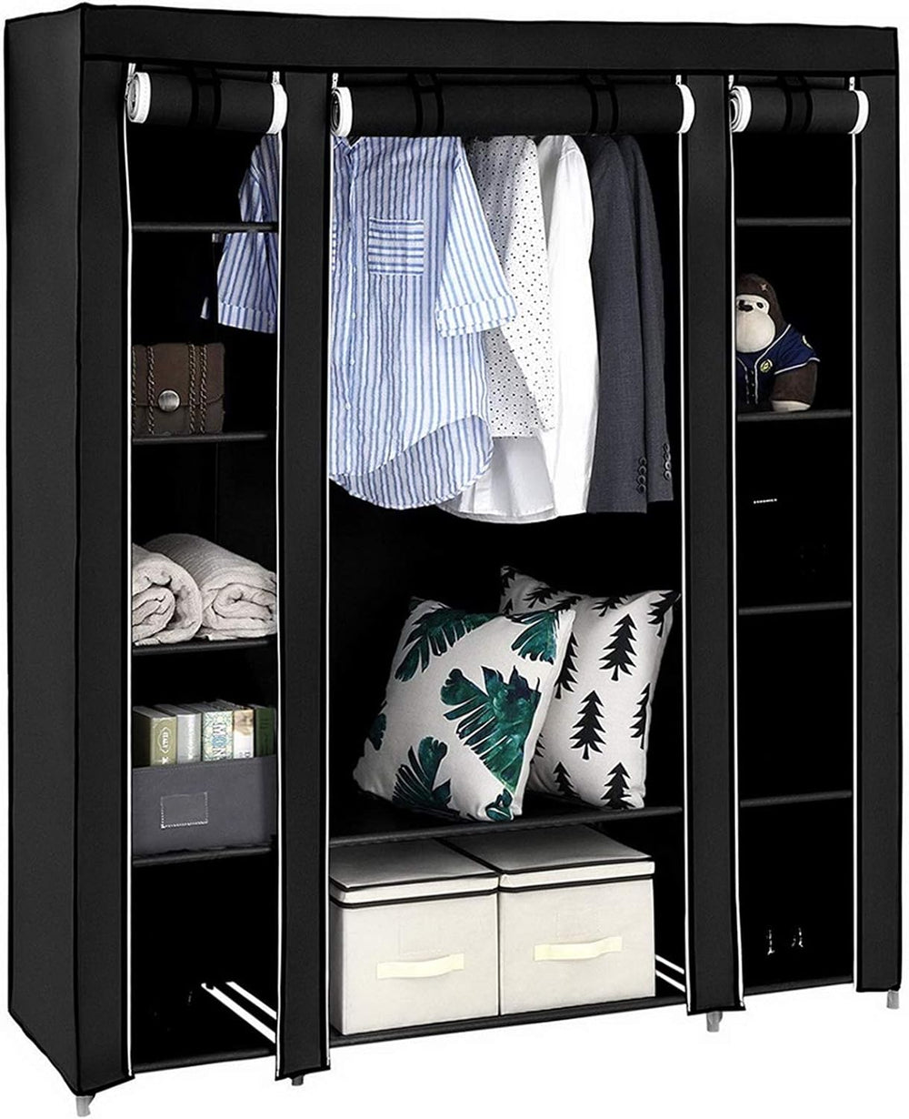 Portable Clothes Closet Wardrobe Storage Organizer with Shelves and Cover for...