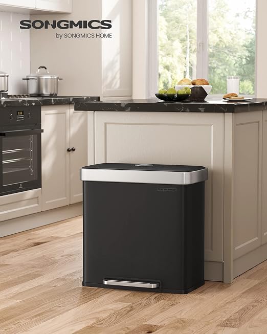 SONGMICS Kitchen Trash Can, 16 Gallon Dual Compartment Garbage Can, 60L Pedal - Image 2