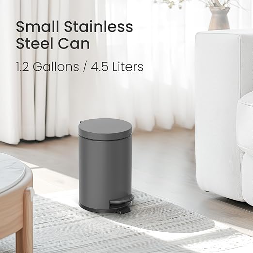 Cesun 1.2 Gallons Small Gray Trash Can, Bathroom Garbage Can - Image 2