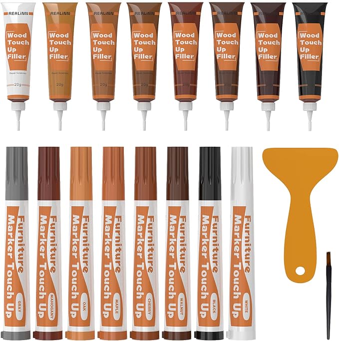 REALINN Wood Furniture Repair Kit 8 Dark Colors- Wood Fillers and Touch Up by REALINN