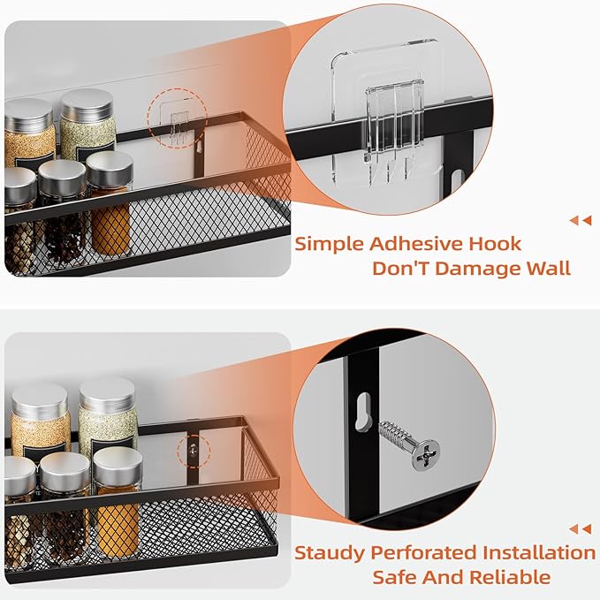 Spice Rack Wall Mount, 4 Pack Pantry Door Organizer & Hanging Storage Baskets - Image 3