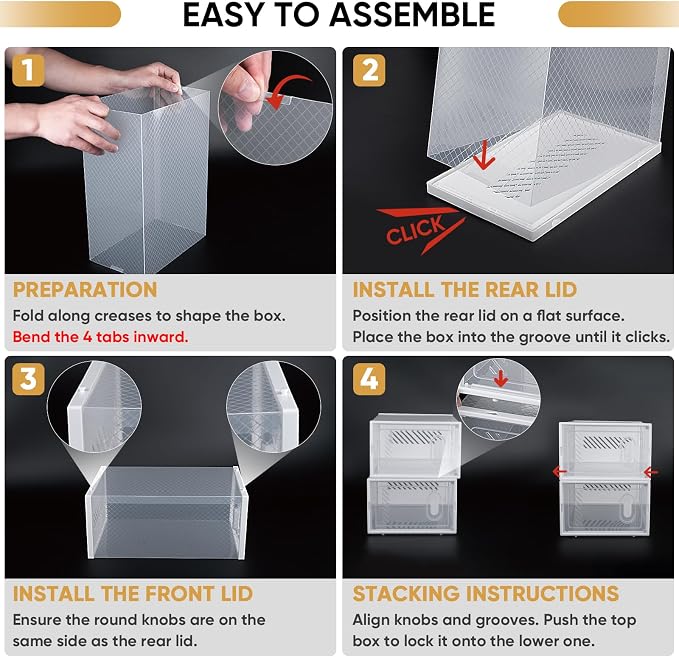 BALEINE 12 Pack Stackable Shoe Storage Boxes Fit Size 11, Thickened Clear Shoe - Image 3
