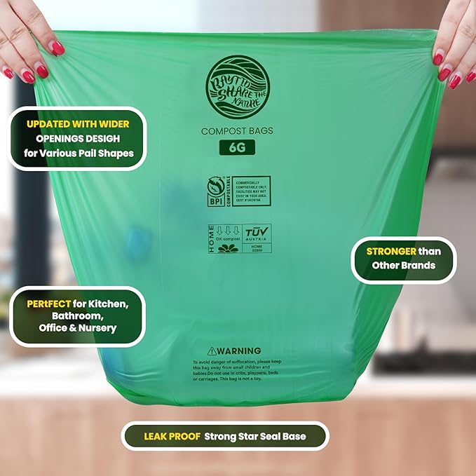 Compostable Bags, 6 Gallon Food Scraps Yard Waste Bags, Fits 5-6-8 Gallon trash - Image 2