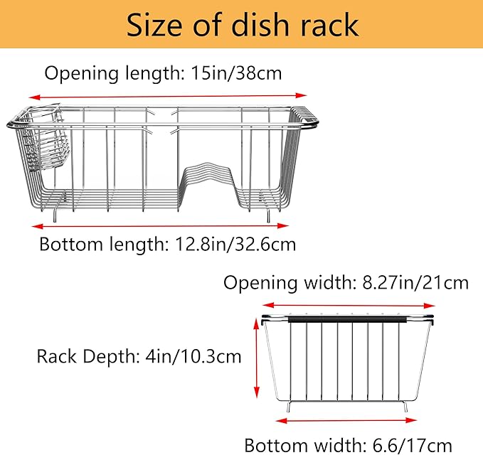 Stainless Steel Dish Drying Rack, Expandable Fruit & Vegetable Drain Rack over - Image 5