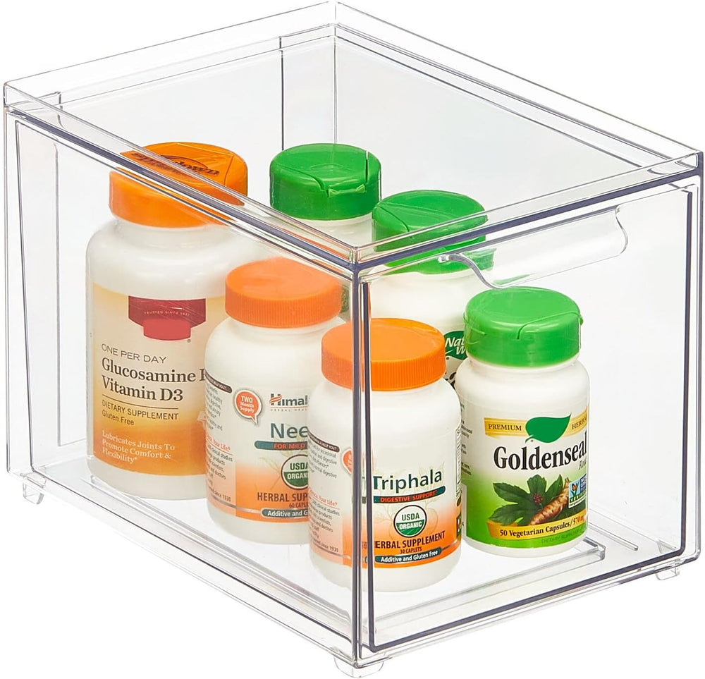 mDesign Plastic Stackable Bathroom Storage with Pull Out Bin Organizer Drawer...