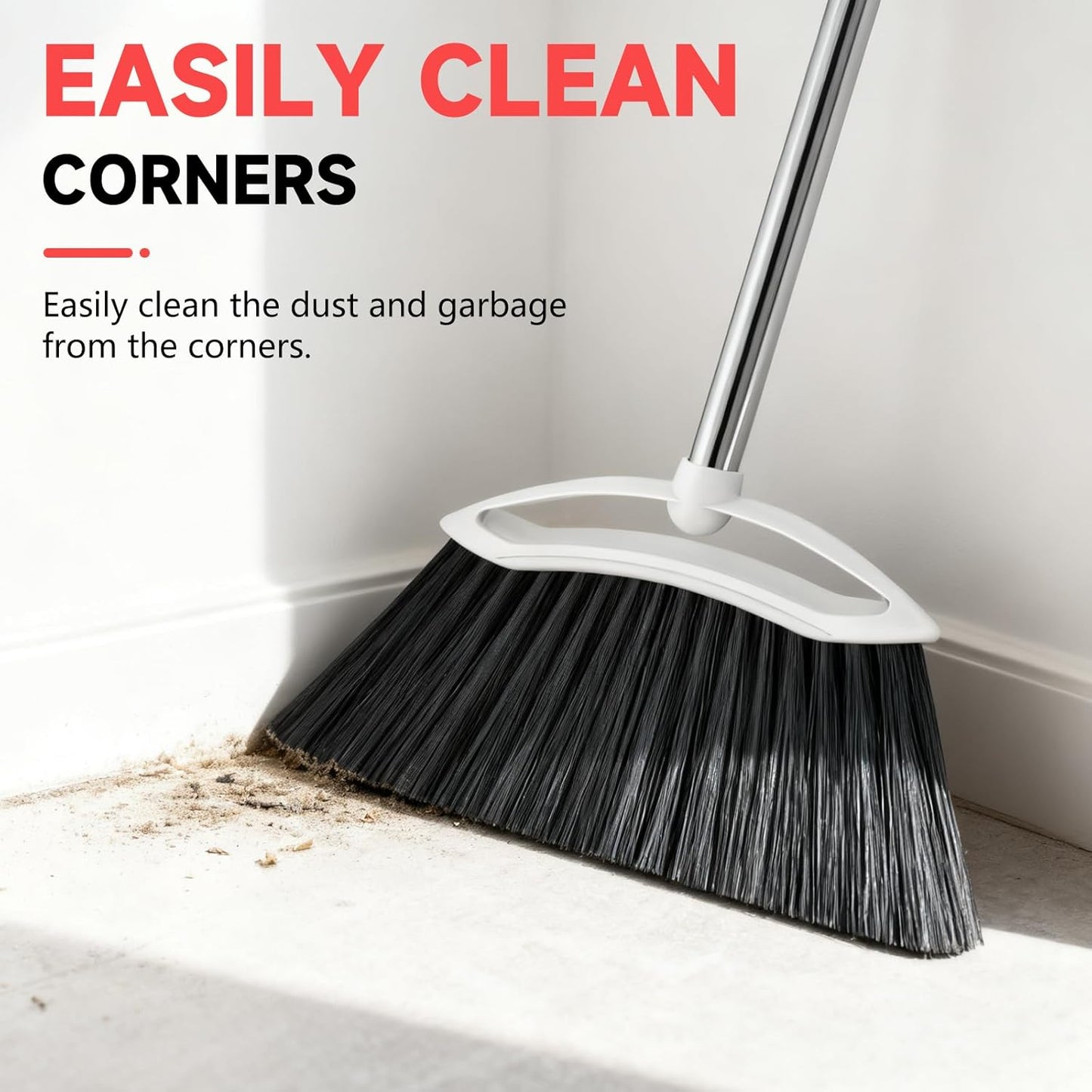 Heavy Duty Broom, 54-inch Adjustable Long Handle Angle Brooms Large Brooms for Sweeping Indoor and Outdoor Commercial Broom for Home Kitchen Patio Garage Porch Courtyard Classroom, White