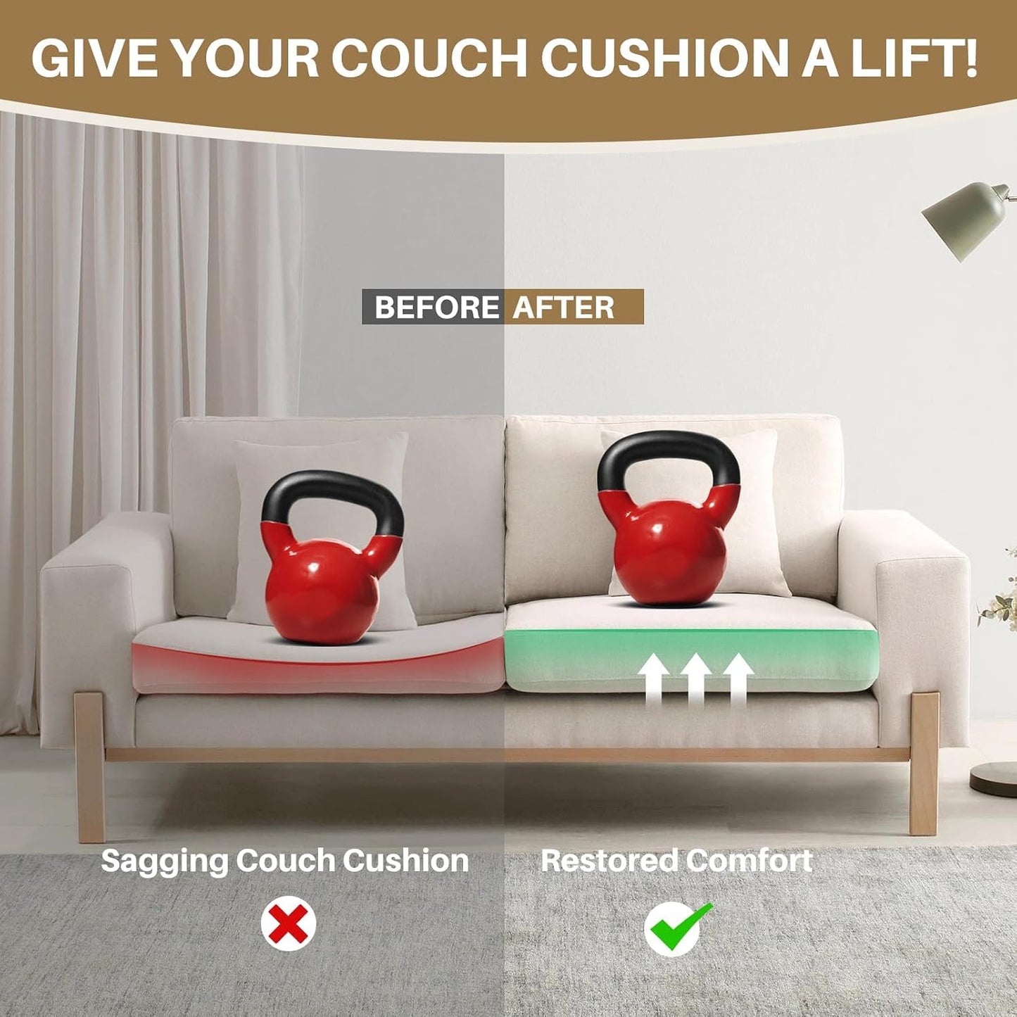 Couch Cushion Support for Sagging Cushions 24''x24'', Two in One Sofa Cushion Support to Repair Sagging Seats, Lift Saggy Seats, Extend Couch's Life, Blue & Grey 1PC