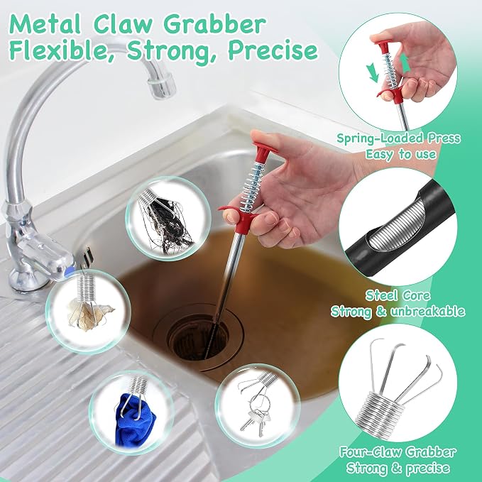 20PCS Drain Clog Remover Tool Set – 59” Drain Snake, 37” Snake Drain Hair - Image 2