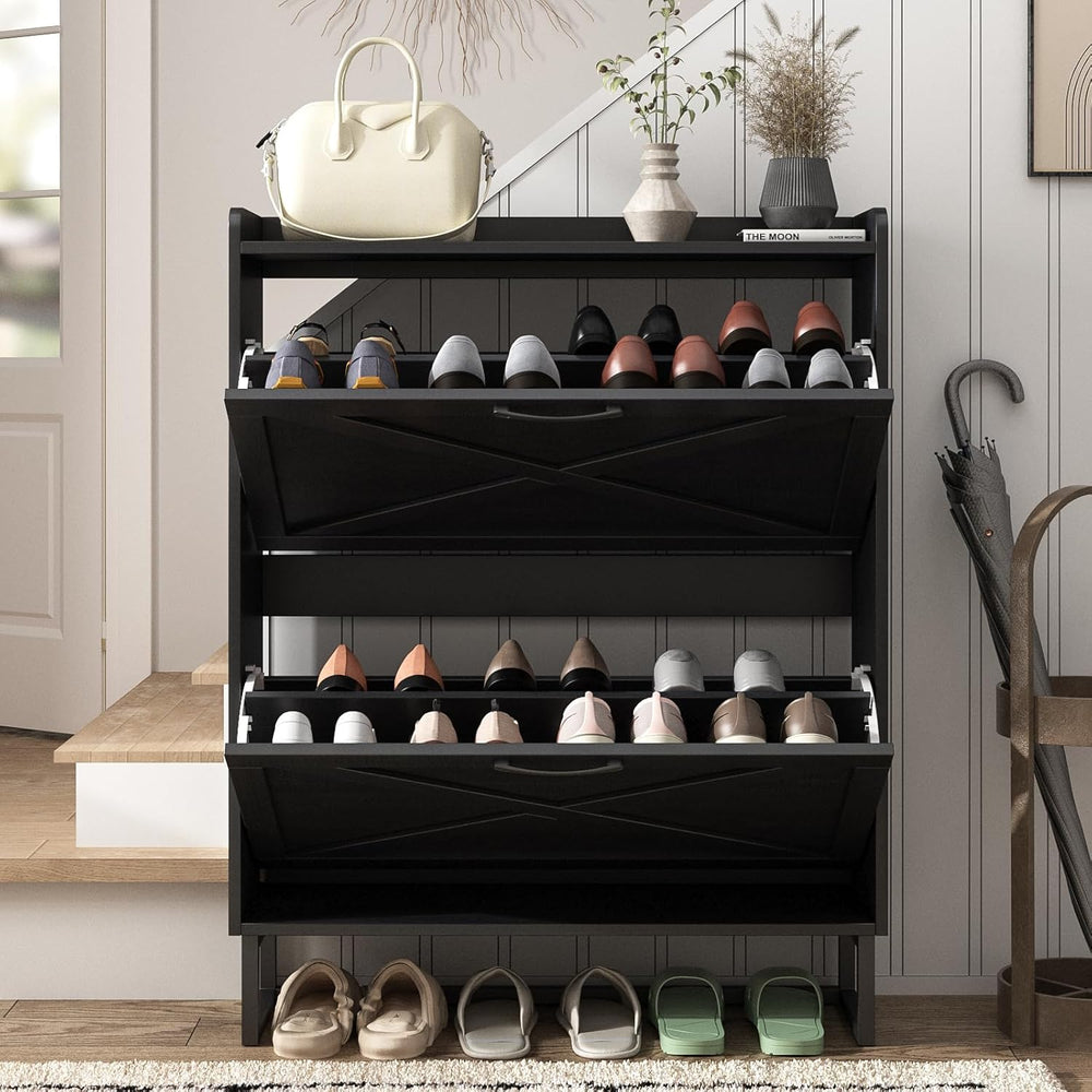 Maupvit Shoe Storage Cabinet with 2 Flip Drawers, Freestanding Organizer with...