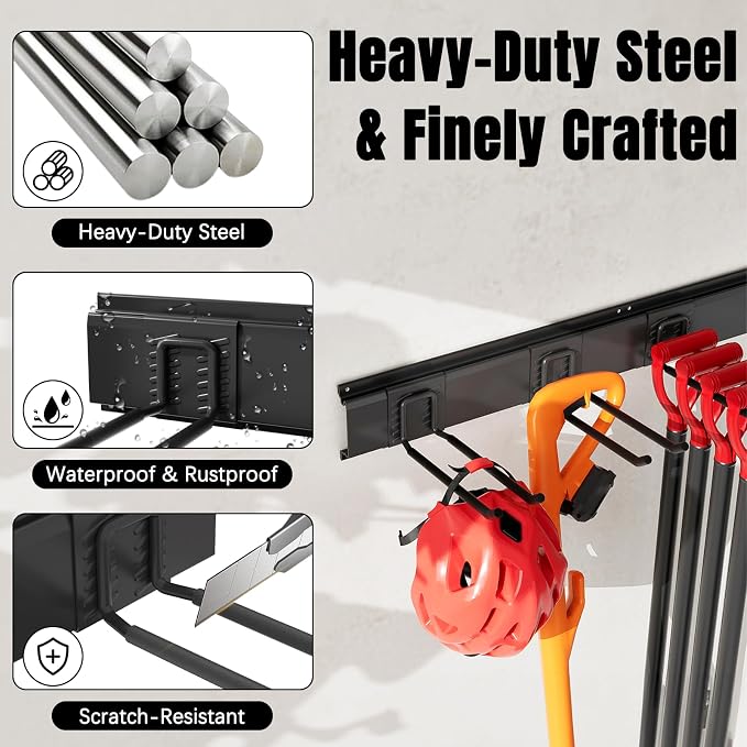 Garage Garden Tool Organizer Wall Mount, Heavy Duty Garage Tool Storage Rack 48 - Image 3