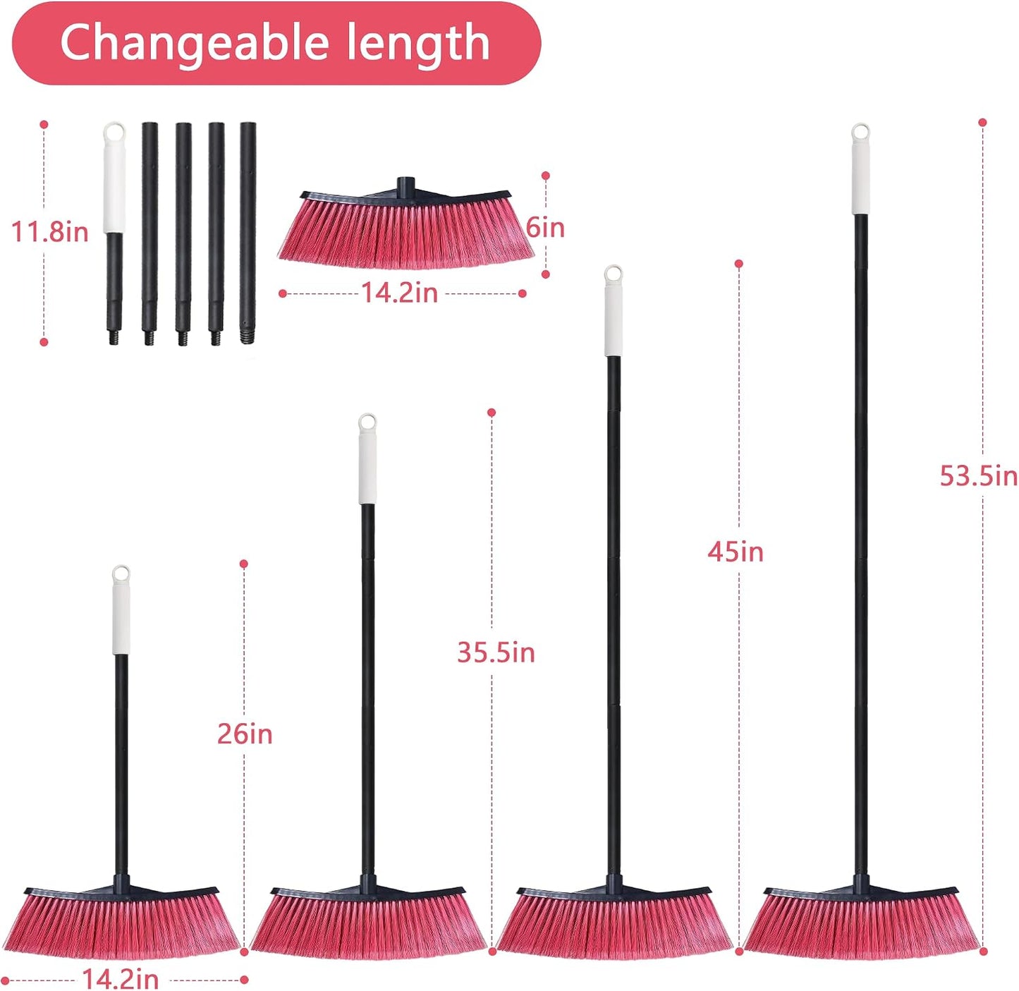 Outdoor Broom for Cleaning Floor | Outside Brooms, Heavy Duty Outdoor Broom for Cleaning Garages, Terraces, and Porches, etc.(Red)