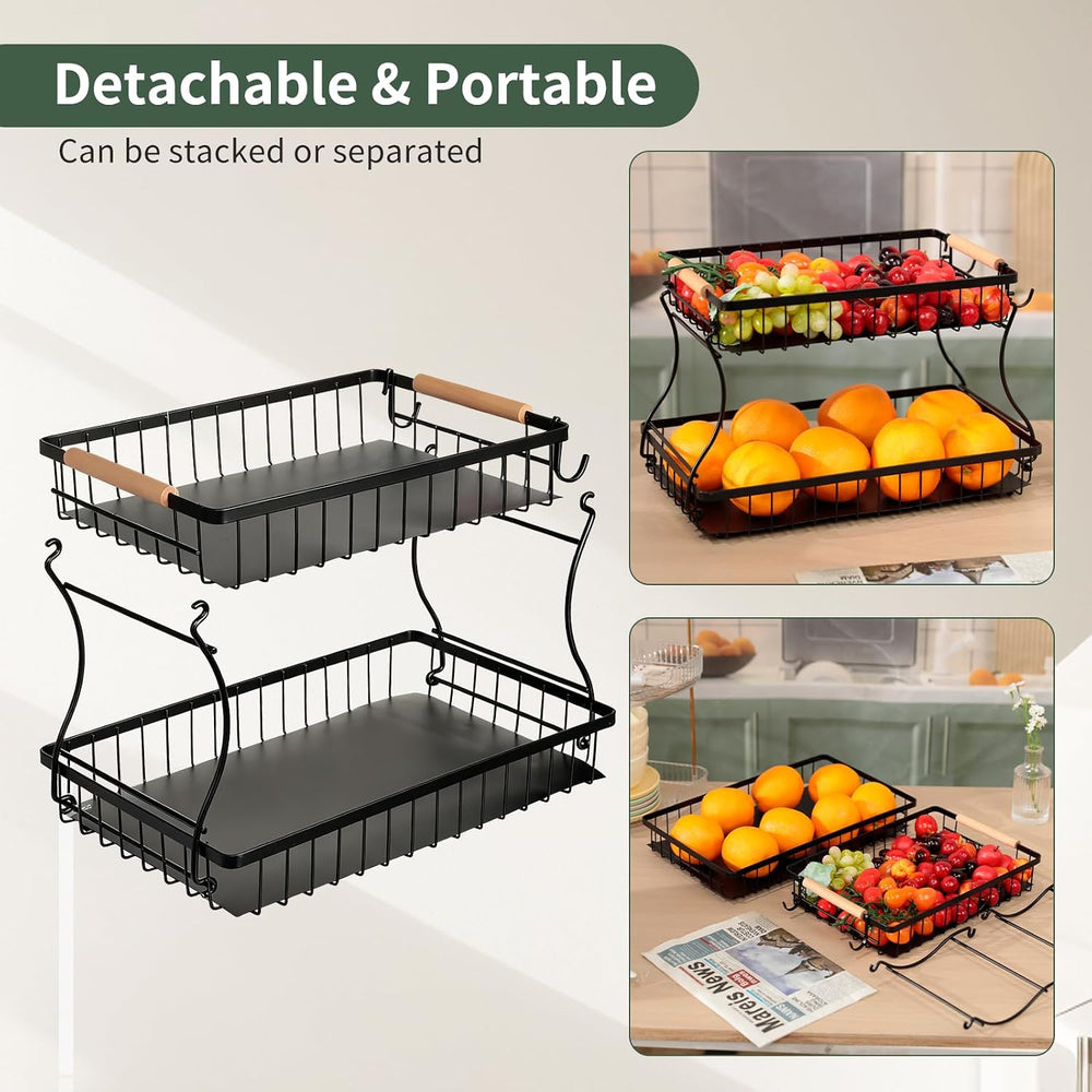 Fruit Stand Basket Storage Basket for Fruit Table 2 Tier Fruits Basket for Mo...