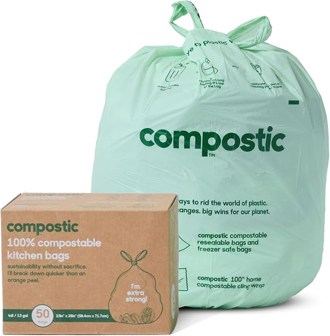 Compostic Home Compostable Trash Bags, 13 Gallon Tall Kitchen Rubbish Bags by COMPOSTIC