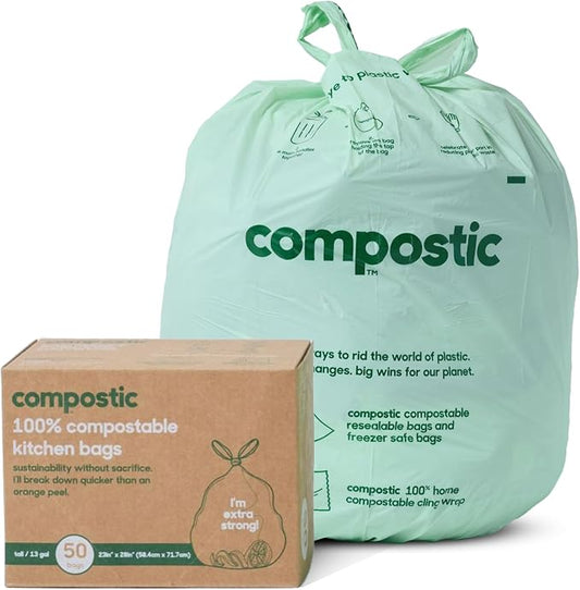 Compostic Home Compostable Trash Bags, 13 Gallon Tall Kitchen Rubbish Bags by COMPOSTIC