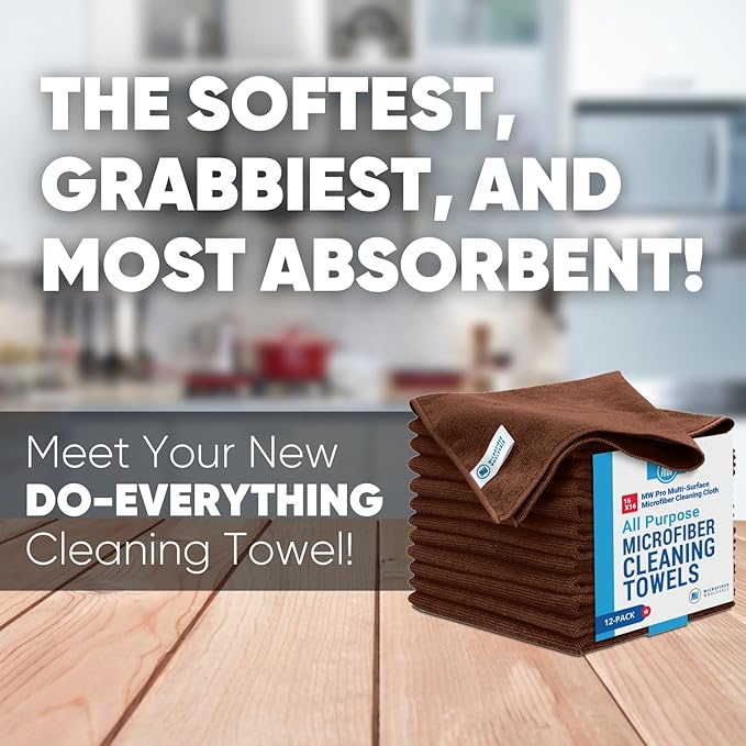 MW Pro Microfiber Cleaning Cloth | Brown | 12 Pack | 16” x 16” | Coffee - Image 2