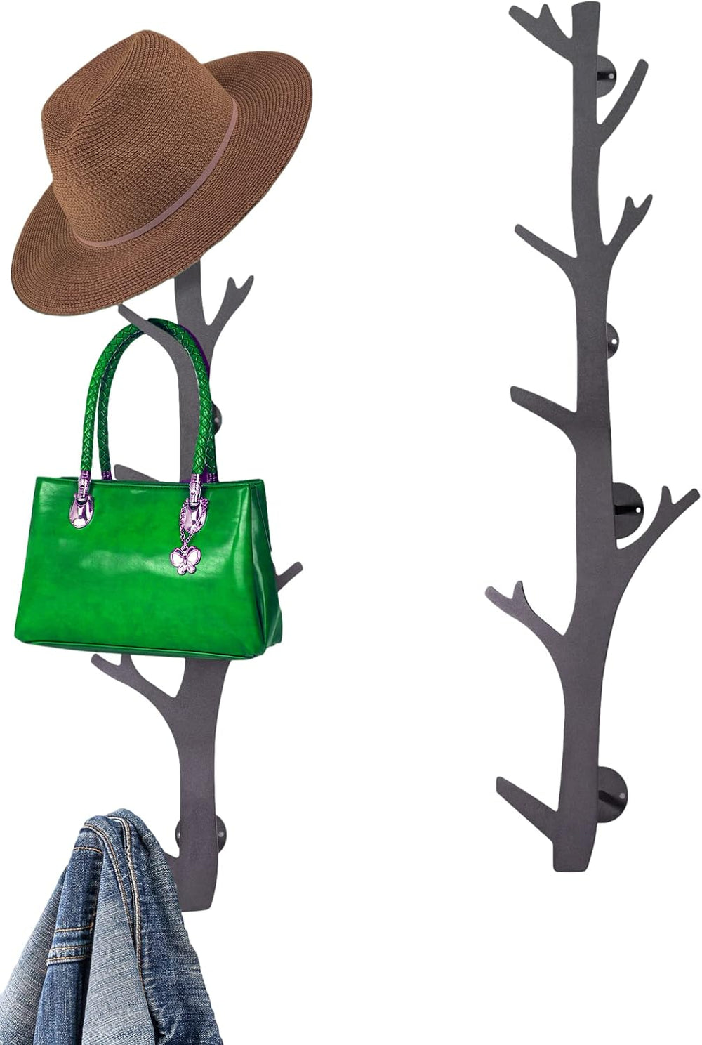 TERRA HOME Tree Branch Coat & Hat Rack Wall Mount with 8 Vertical Hooks f...