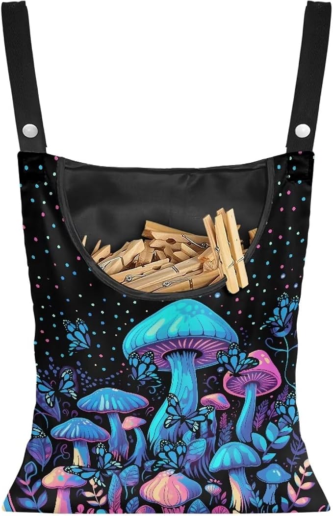 Blue Mushroom Adjustable Door-Hanging Laundry Clothespin Bag Clothespin Storage by CREAMIC