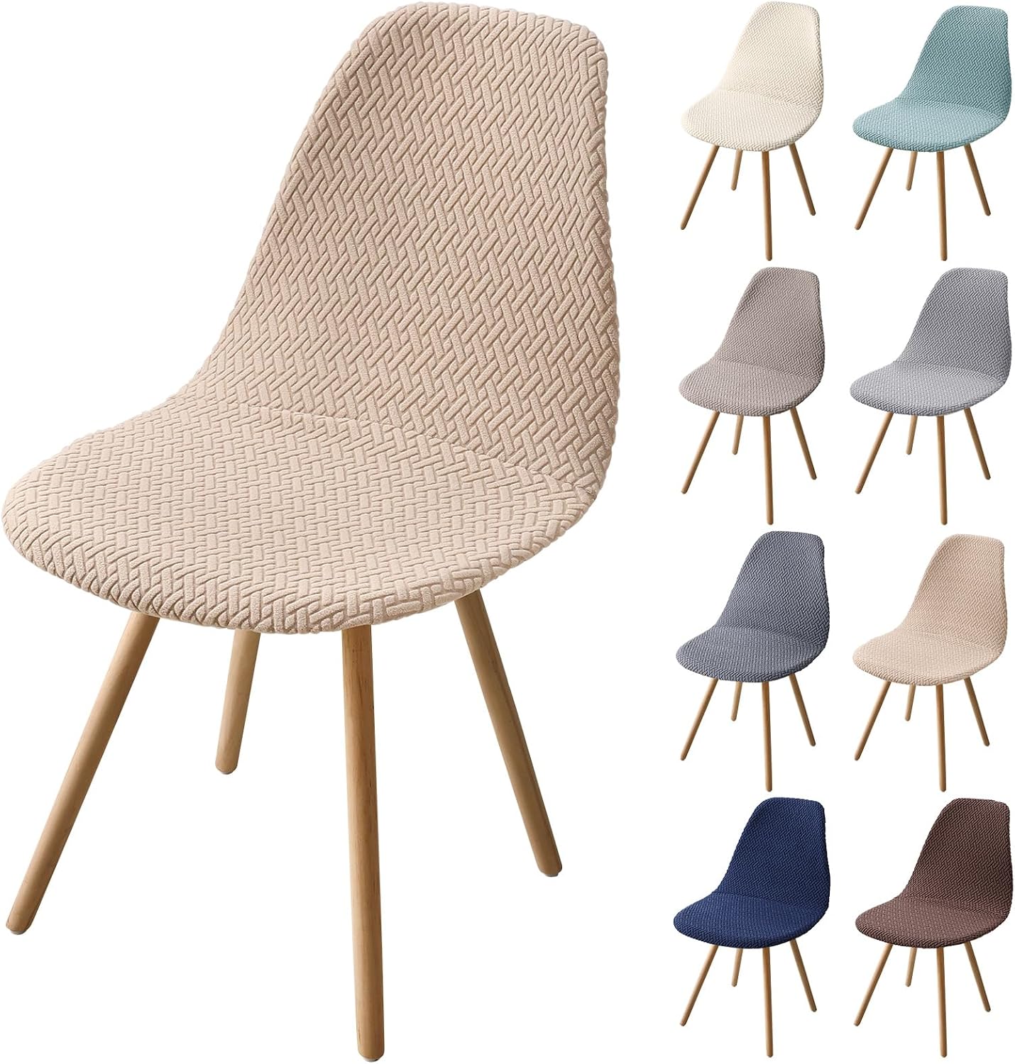 Fuloon Mid Century Modern Dining Chair Covers, Stretchable Armless Shell Slipcovers, Washable Seat Protector for Kitchen, Living, Dining Room, Set of 4, Light Camel