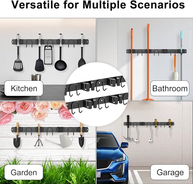 Broom Holder Wall Mount, 2 Packs Black Stainless Steel Tool Storage Organizer - Image 8