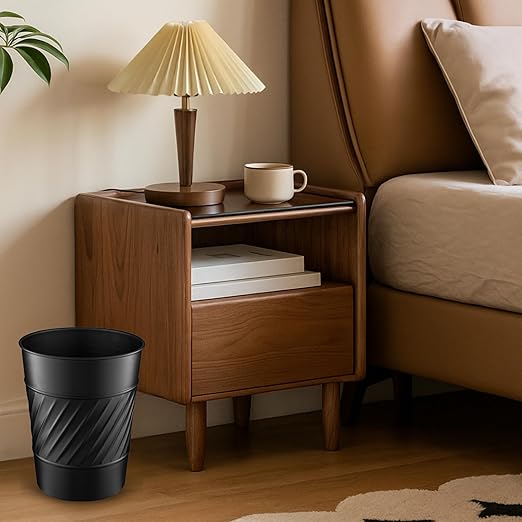 Monarch Abode Black Handcrafted Wave Embossed Metal Wastebasket - Image 7