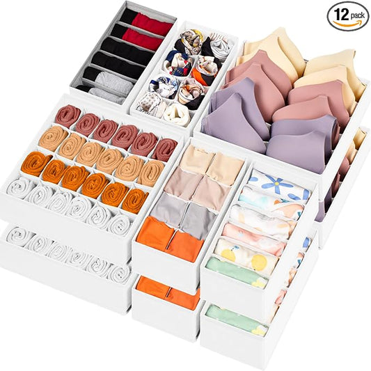 12 Pack Drawer Organizers for Clothing, 116 Large Compartments Fabric Dresser by Criusia