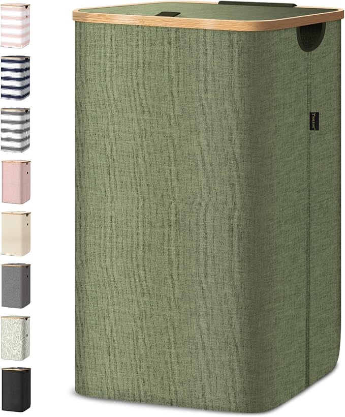 BALEINE Laundry Hamper with Lid, Tall Laundry Baskets with Bamboo Pull Handles by BALEINE