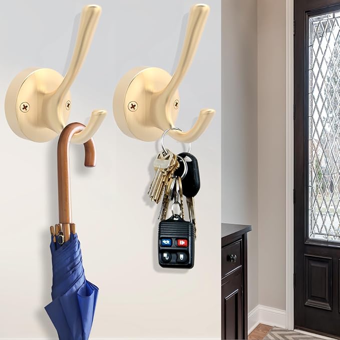 Gold Coat Hooks for Wall, 3 Pack Towel Hook Heavy Duty Metal Double Bath Robe - Image 3